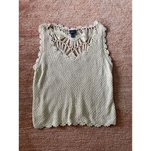 Daytrip Crochet Knit Macramé Tank Top Cream L Boho Festival Sleeveless
